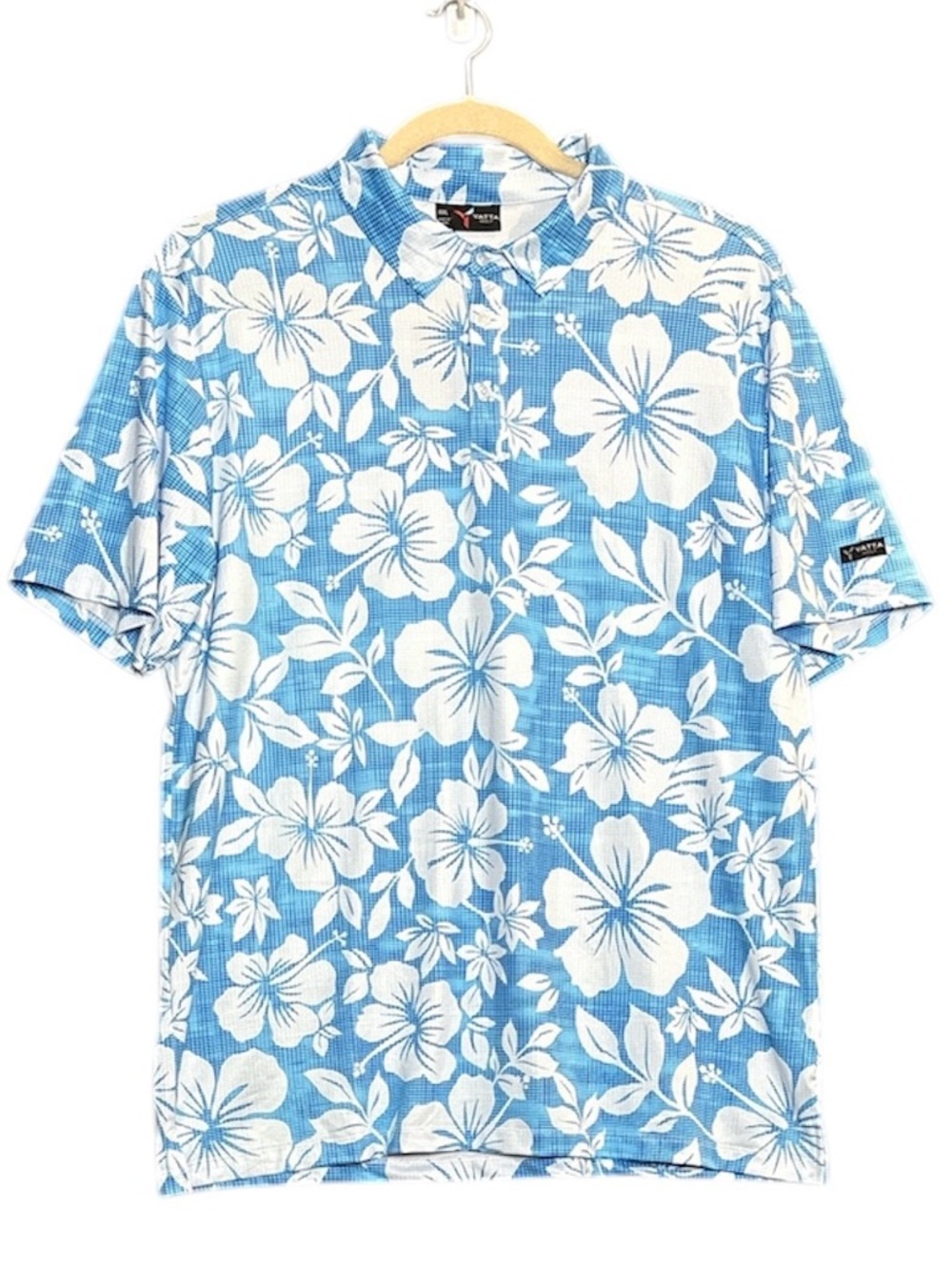 Yatta Golf Kahakai Polu Blue White Floral Short Sleeve Polo Shirt Men's XXL